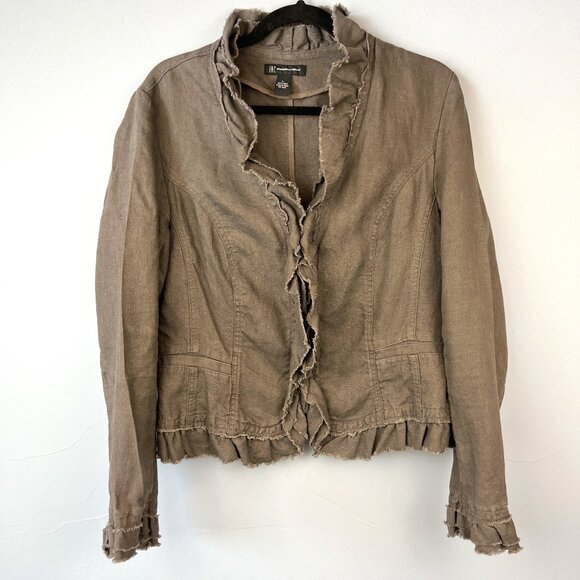 INC International Concepts Charcoal Gray Linen Jacket Size L Boho Lagenlook - Picture 1 of 7